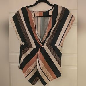 Striped V-Neck Women Twist Back Top